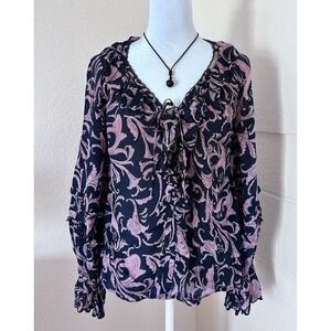 Anthropology‎ Top Women's Size S Purple Long Sleeve V-neck Paisley Boho Casual